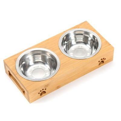 Natural Bamboo Pet Bowl with Stainless Bowl
