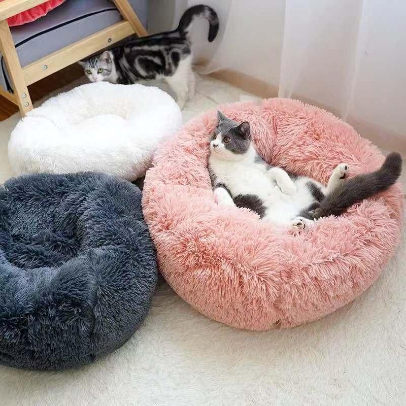 Wholesale Manufacturer Soft Luxury Plush Pink Grey White Pet Cushion Round Cat Dog Bed Pet Bag