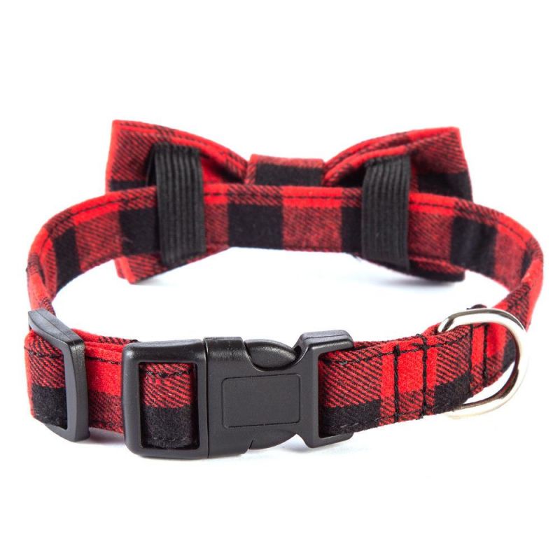 Plaid Printing Adjustable Neck Strap Pets Dog Collars, Puppy Quick Release Buckle Dog Bow Tie Collars//