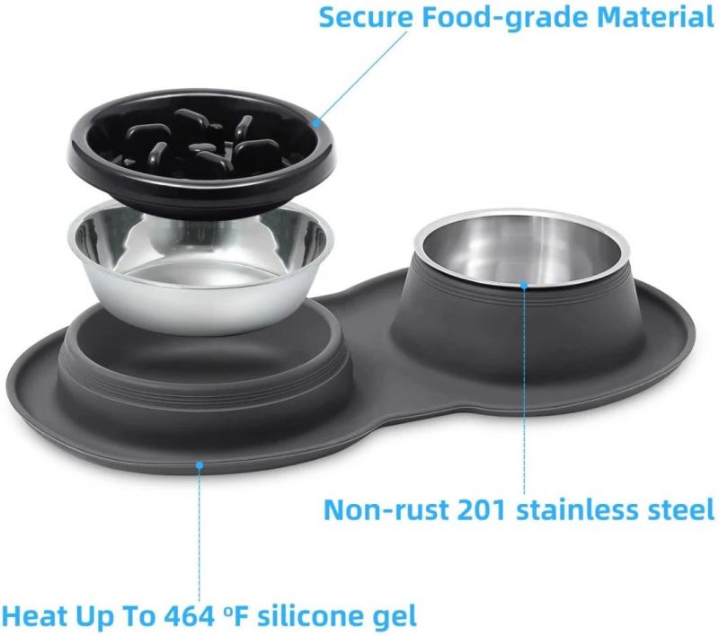No Spill Silicone Stainless Steel Food Water Cats Bowl
