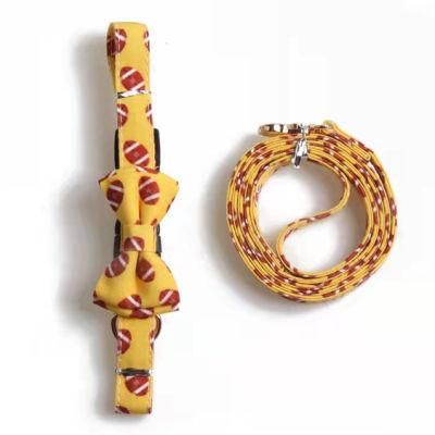 Yellow Rugby Pattern Dog Collar with Bow Cat Collar