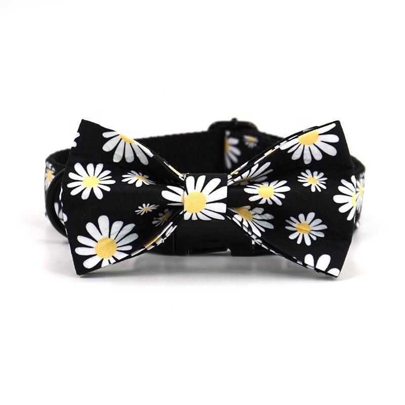 Personalized Lead New Dog Products 2020 Innovative Product Dog Collars and Leash Black Daisy Pet Bow Tie Dog Collar Flower