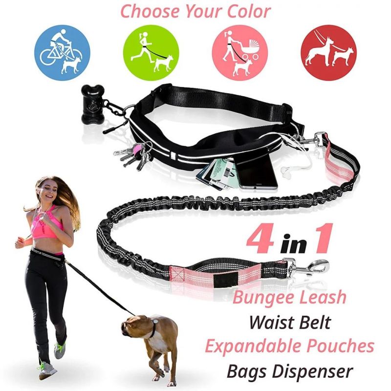 Hands Free Bungee Dog Leash with The Reflective Waist Belt for for Walking & Running with Small, Medium or Large Dogs