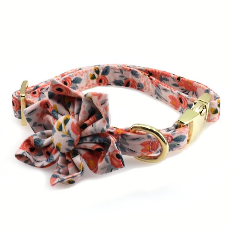 Free Design Eco-Friendly Decorative Soft Polyester Custom Printed Dog Collar Leash with Flower