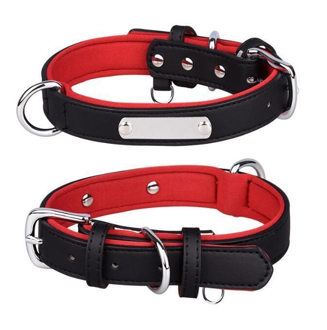 Leather Dog Collar Brass Buckle Soft Neoprene Padded Dog Collar