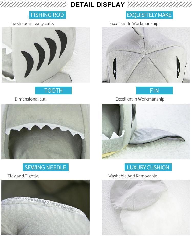 Popular Cartoon Shark Shaped Design Pet Keep Warm Beds Washable Detachable Pet Cat Cave Beds House