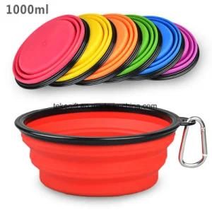 1000 Ml Custom Logo Collapsible Silicone Foldable Travel Pet Dog Food Bowl