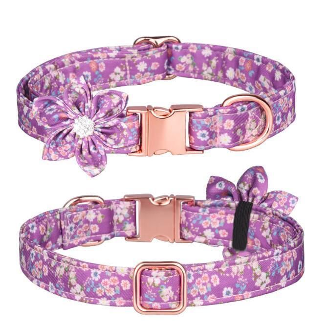 Floral Metal Buckle Dog Collar Leash with Small Order Supported