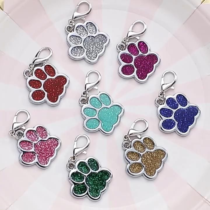 Animal Dog Cat Paw Print Charms Pendants Crystal Beads Glitter Footprint for Dog Tag Fit Pet Collar Necklace Pendant Chain