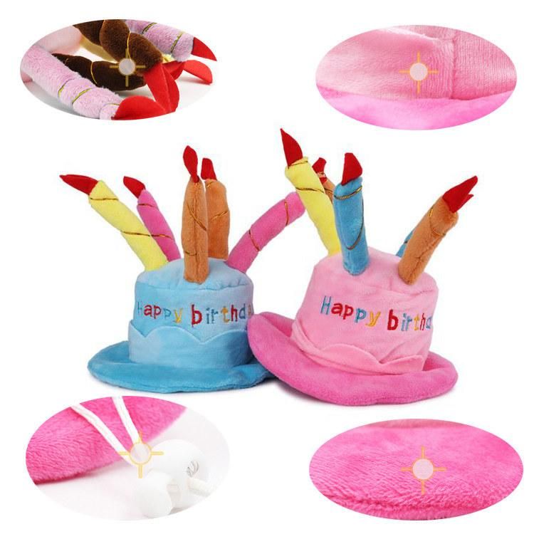 Funny Comfortable Happy Birthday Cake Shaped Dog Cap Plush Birthday Pet Hats