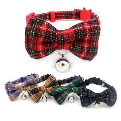 Cat Collar with Bow Tie and Bell Cute Plaid Patterns Pet Collar