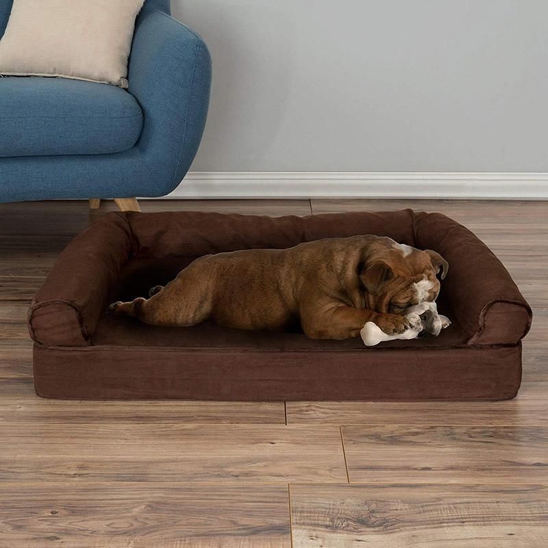 Memory Foam Mattress Orthopedic Coffee Dog Bed Lounge Sofa Removable Cover Dog Bed with Waterproof liner