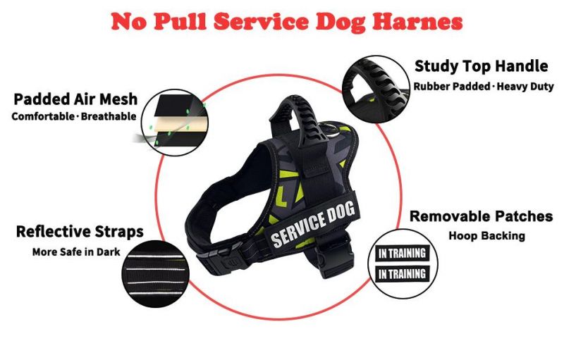Spupps Green Mixed Color Service Dog Harness for Dogs Pulling -Small Medium Large Breed Dog