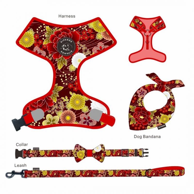 Latest Desirable Adjustable Polyester Pet Lovely Dog Harness Bow Tie and Leash Set