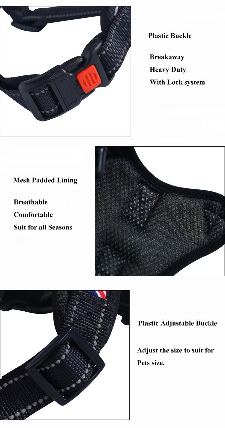 Nylon Reflective Webbing Dog Harness Camo USA Flag with Mesh Padded Lining