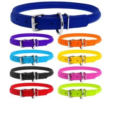 PU Leather Dog Collar with Durable Steel D-Ring and Metal Buckle