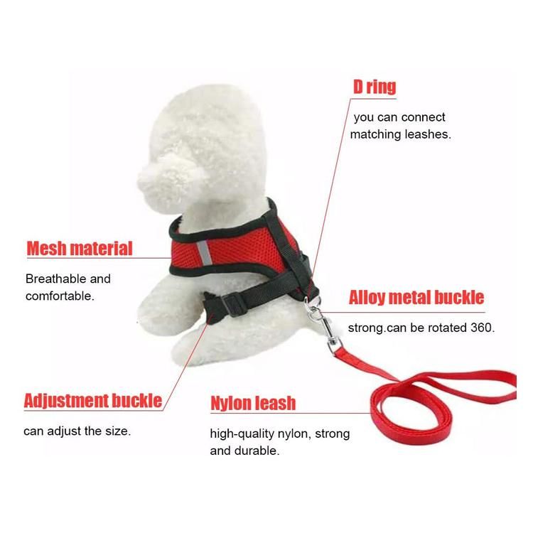 Soft Mesh Fabric Adjustable Reflective Dog Harness with Nylon Leash