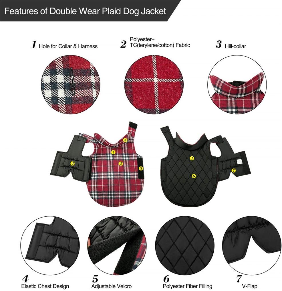 British Style Plaid Warm Dog Vest for Small Medium Large Dogs