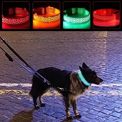 Fashion Nylon Leopard Collar LED Pet Dog Collar Pet Products
