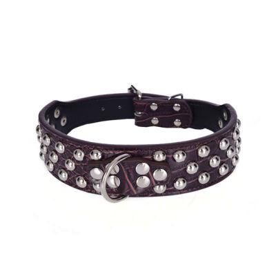 PU Leather Crocodile Print Pet Collar for Pitbull Boxer German Shepherd Dog Collar