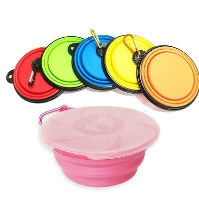 Portable Silicone Pet Bowl Silicone Slow Feeder Collapsible Sublimation Dog Bowl Non Slip Folding Dog Bowl with Lid