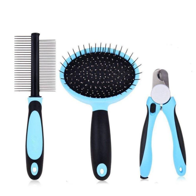 Pet Grooming Tool Kit Including Pet Deshedding Brush/Stainless Steel Nail Clipper/Double-Sided Comb for Grooming & Massaging Dogs, Cats & Other Animals Gift T-0