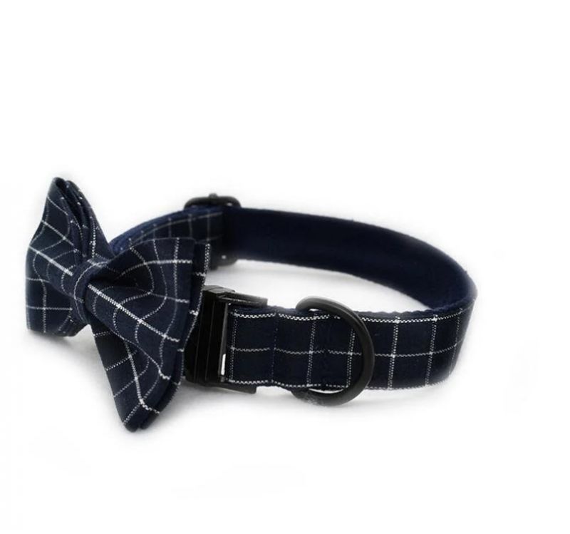 High Quality Dark Blue Plaid Dog Collar
