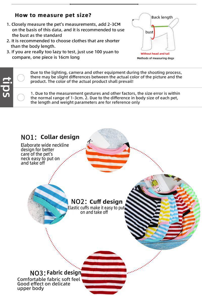 Wholesale Cotton Summer Round Collar Stripe Printed Cool Breathable Dog T Shirt