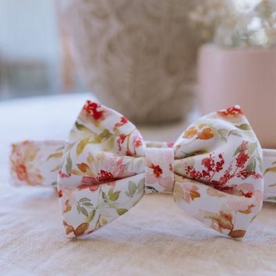 OEM Unique Design Leaves Printing White Cotton Luxury Customized Best Pet Bow Tie Set Innovative Rose Gold Dog Collar Leash