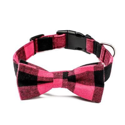 Small Medium Large Dogs Bowtie Pet Collar, Cotton Striped Colorful Plaid Adjustable Dog Collars//