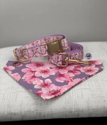 Shenzhen Factory Custom High Quality Cotton Webbing Durable Beautiful Pattern Luxury Pet Supplies Leash Matched Dog Collar