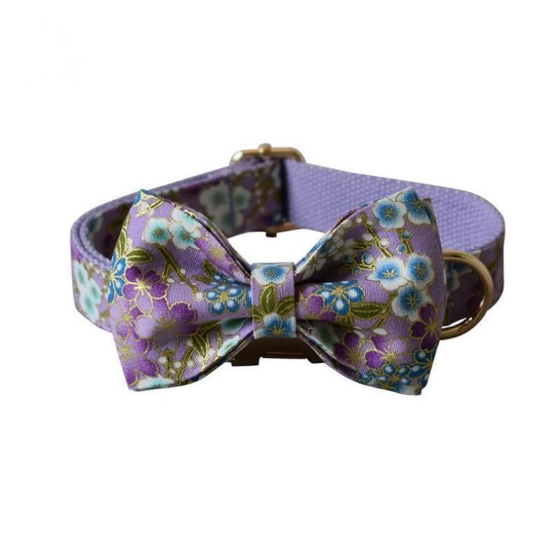 Japanese Style Purple Floral Dog Collar Leash Pet Supply