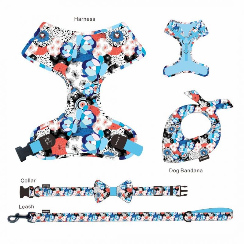 High Quality Comfort Mesh 2 in 1 Reversible Dog Harness with Matching Dog Collar Leash Set
