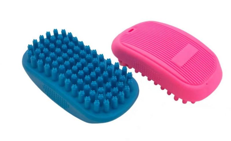 Hot Saling Small Animal Products Soft Rubber Pet Grooming&Cleaning Tools Bath Massage Brush Blue