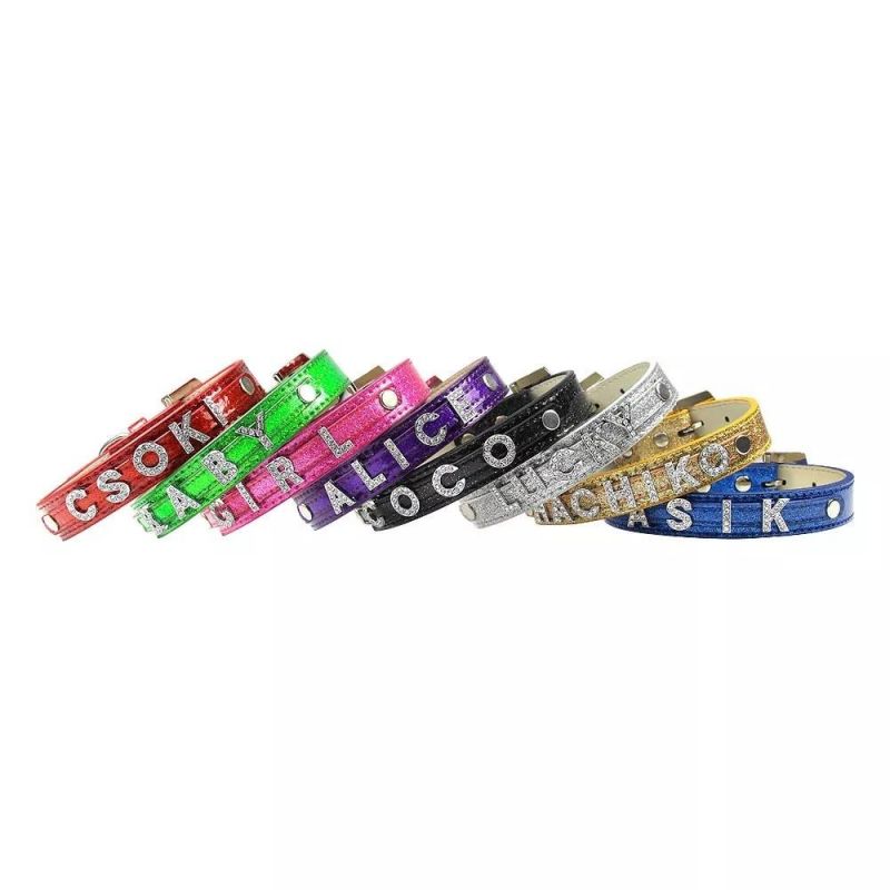 Mock Croc PU Leather Dog Collar Diamond DIY Name Letters Jewels Rhinestone Pet Dog Jeweled Collars