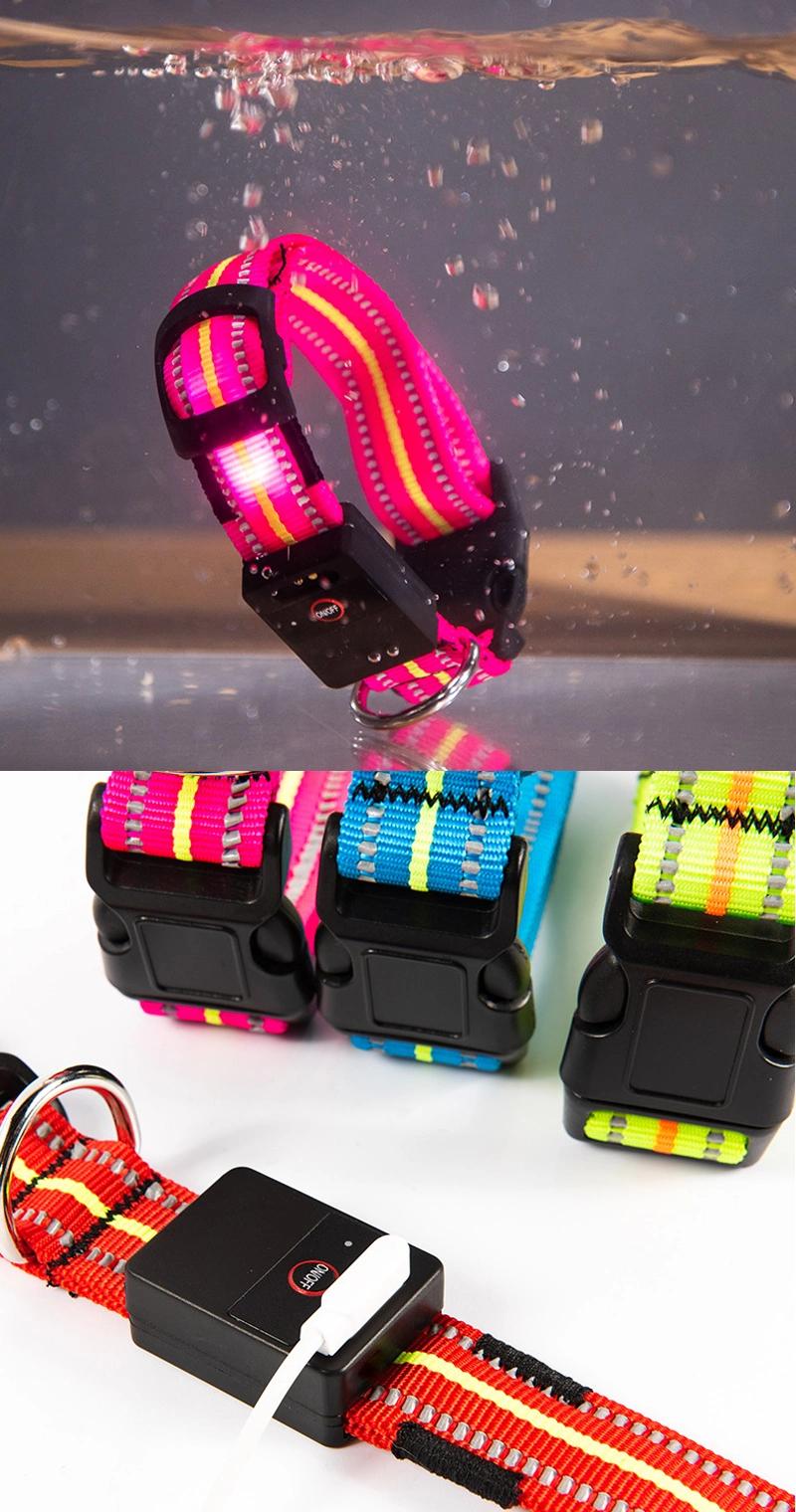 100% Waterproof Reflective Dog Collar Nylon Glowing Collar for Dogs