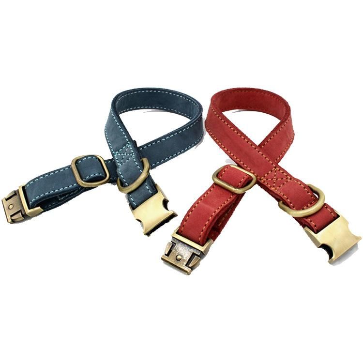 High Quality Newest Brass Hardware Adjustable Genuine Luxury Leather Dog Collar