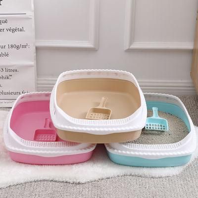 Large Deep Pet Toilet Cat High Sided Litter Tray Carry Handle Easy Clean Portable Flap Green Pink Blue Green Pet Toilet