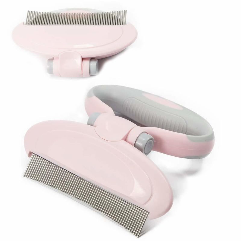 Deshedding Comb Grooming Tool with Curved Blade Ergonomic Grip Alloy Steel Trimming Combs for Pets