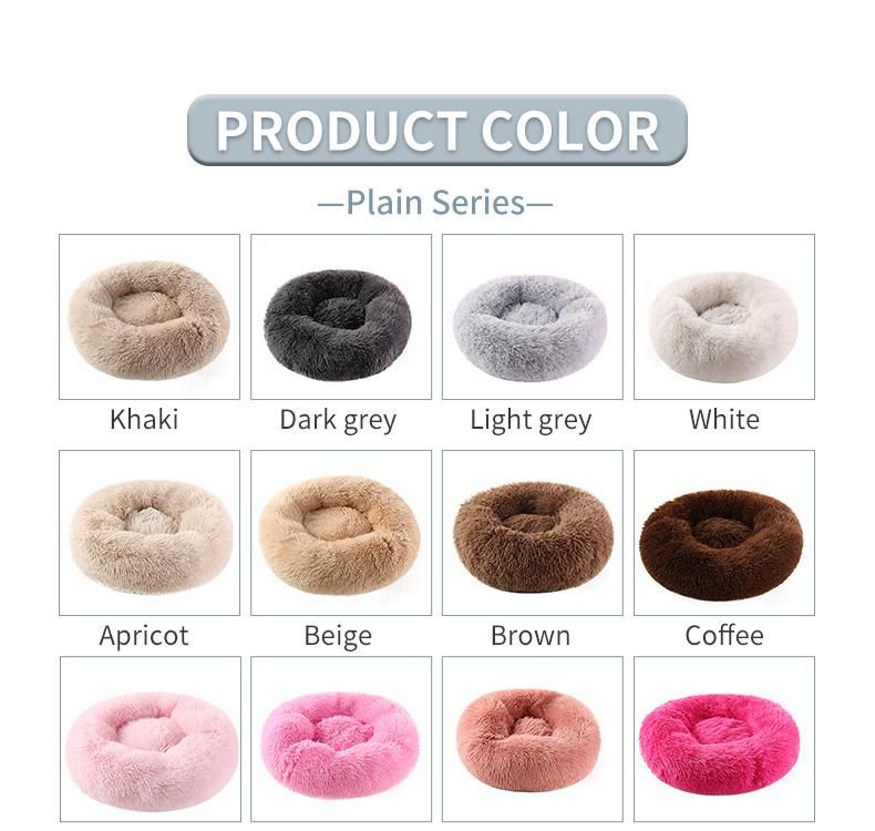Long Faux Fur Pet Bed Comfortable Waterproof Plush Donut Round Dog Bed Cat Bed Removable Pet Cushion