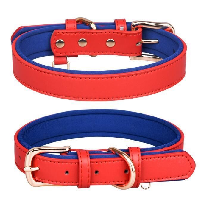 Leather Dog Collar Brass Buckle Soft Neoprene Padded Dog Collar