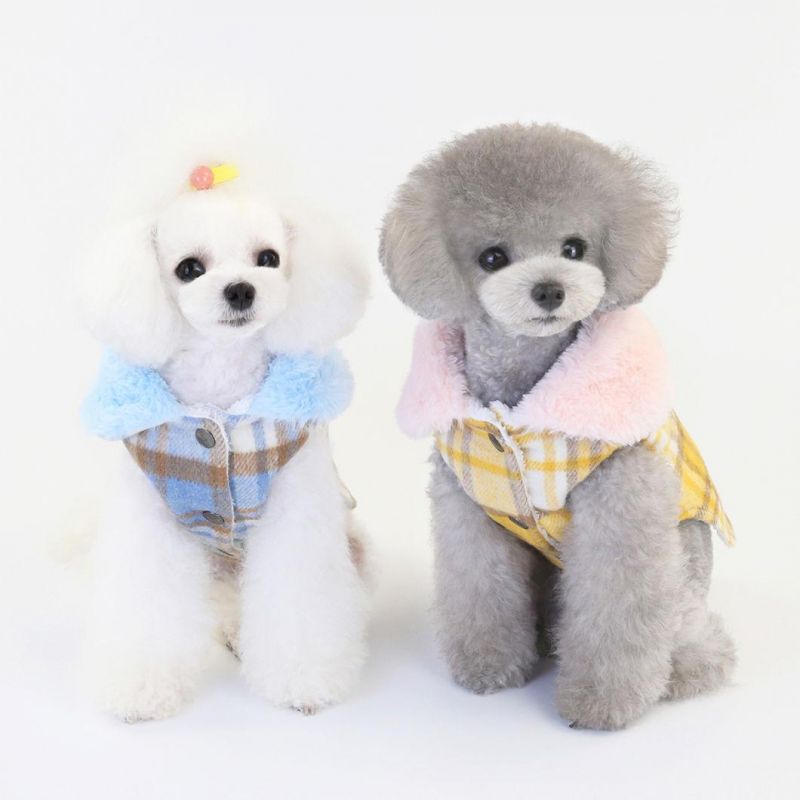 Fashion Autumn Winter, Tricolour Woolen Plaid Pattern Stretchy Turn Down Collar Pet Clothes