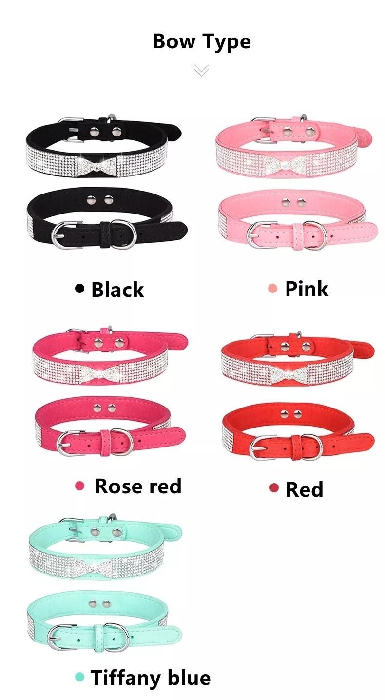 Amazon Hot Selling Bow Crown Pet Cat Collars Jeweled Genuine Leather Dogs Collar