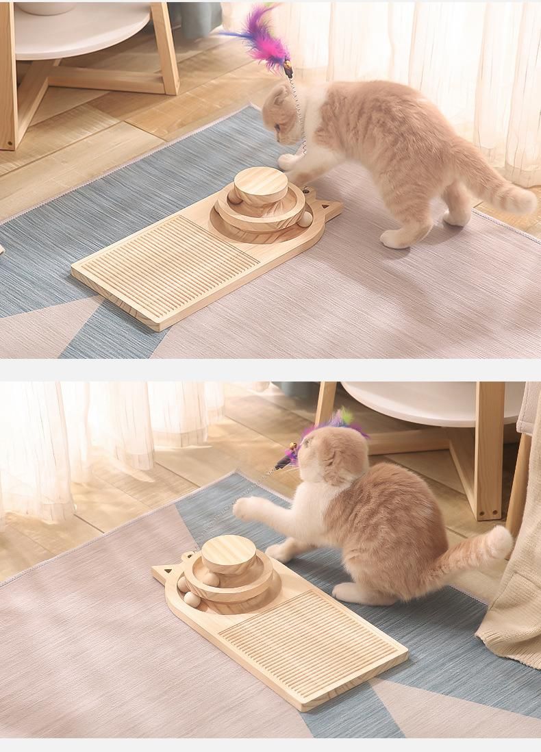 Wood Washboard Wheel Cat Scrathing Toy Mulit Function Cat Toy Ball Pathway