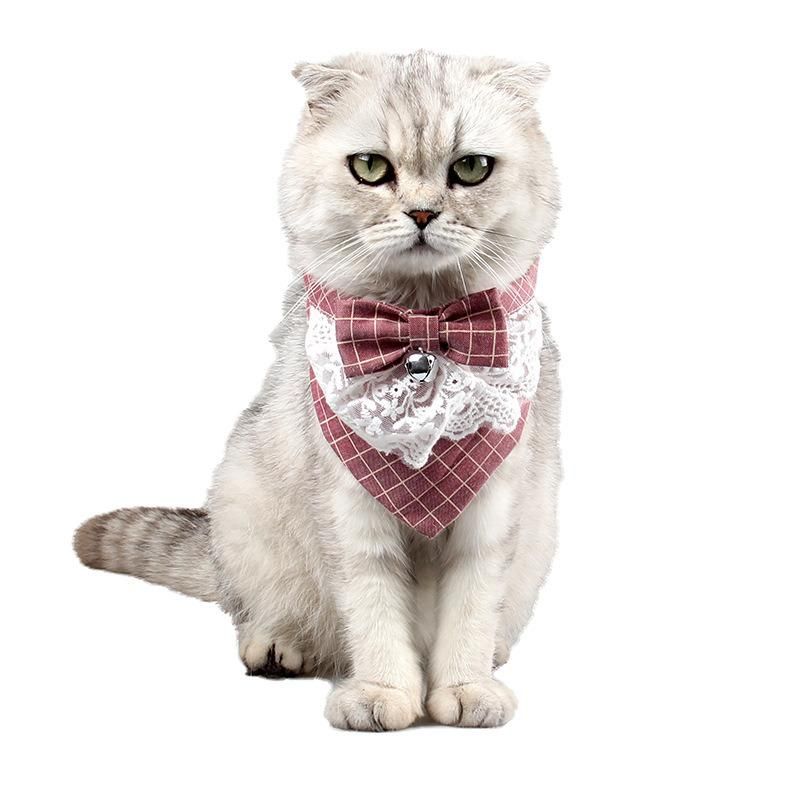 Sweet Plain Pattern Lace Bow Knot Pet Bibs Triangle Shape Cat Tie Collars