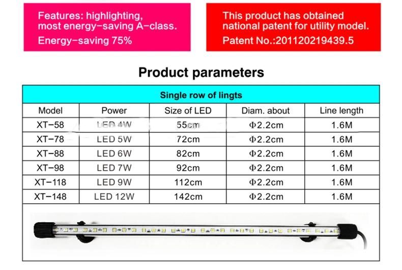 100cm LED Aquarium Diving Lights for Fish and Plants 7W