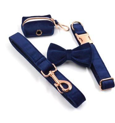 Velvet Dog Poo Bag Pouch Dog Collar Leash and Bow