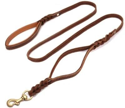 Heavy Duty Leather Dog Leash with 2 Handles