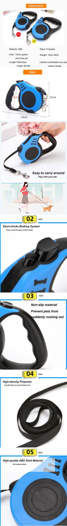 Retractable Dog Leash with Anti-Slip Handle