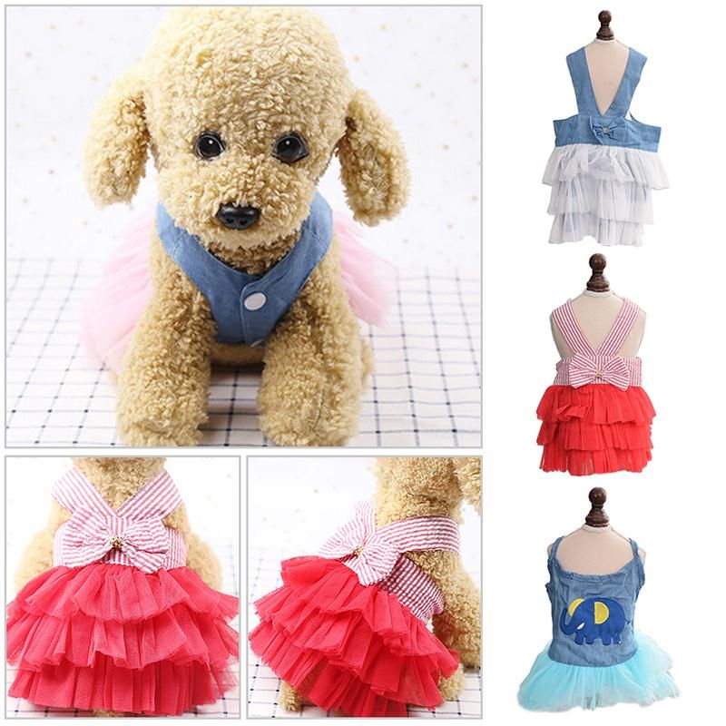 Pet Dog Cat Clothes Lace Tullle Dress Puppy Kitten Party Birthday Wedding Bowknot Dress